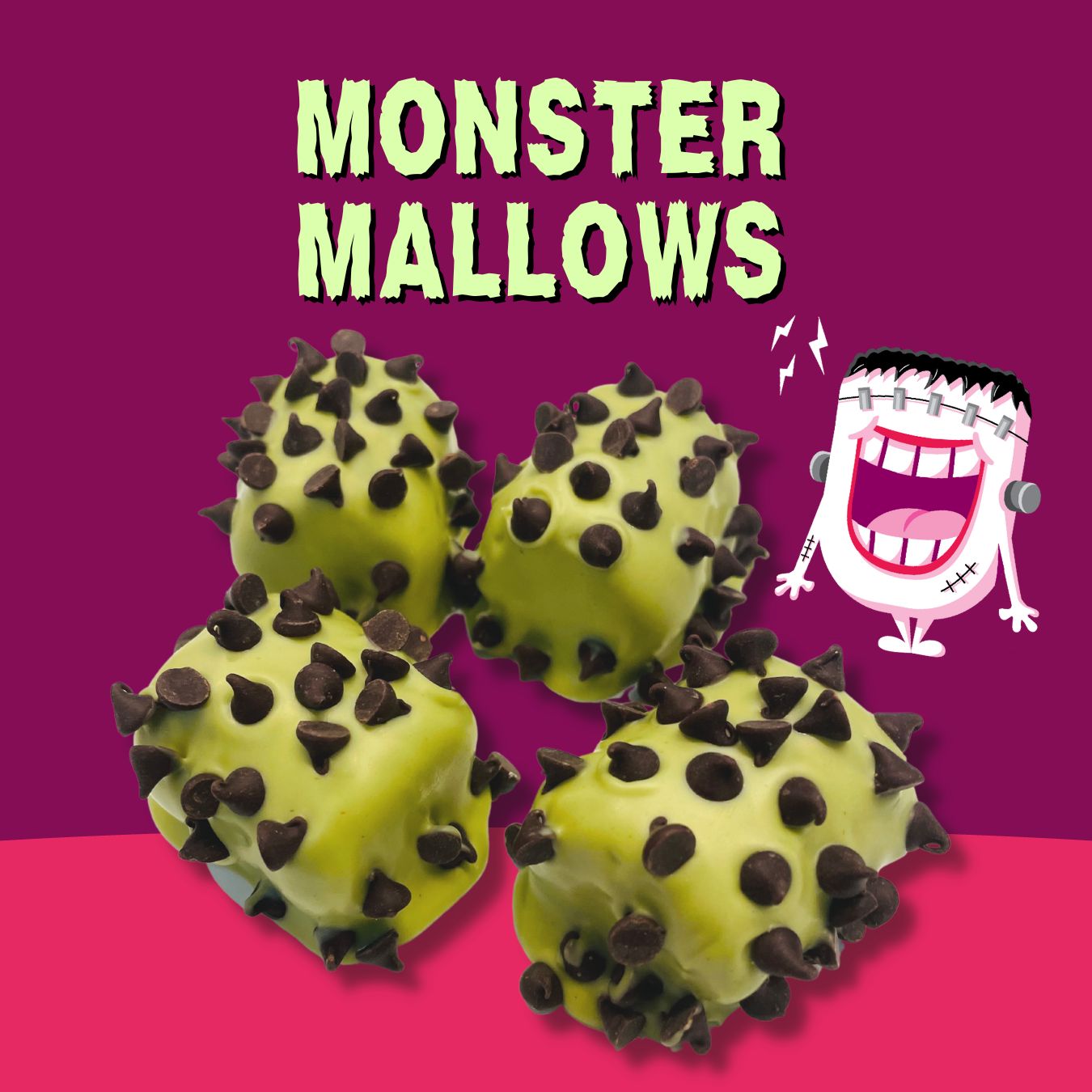 Monster mallows chomp, vegan halloween candy, vegan mint chip, vegan marshmallows