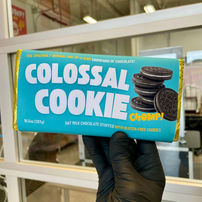 Chomp colossal cookie bar, giant chocolate bar with cookies, gluten-free chocolate bar