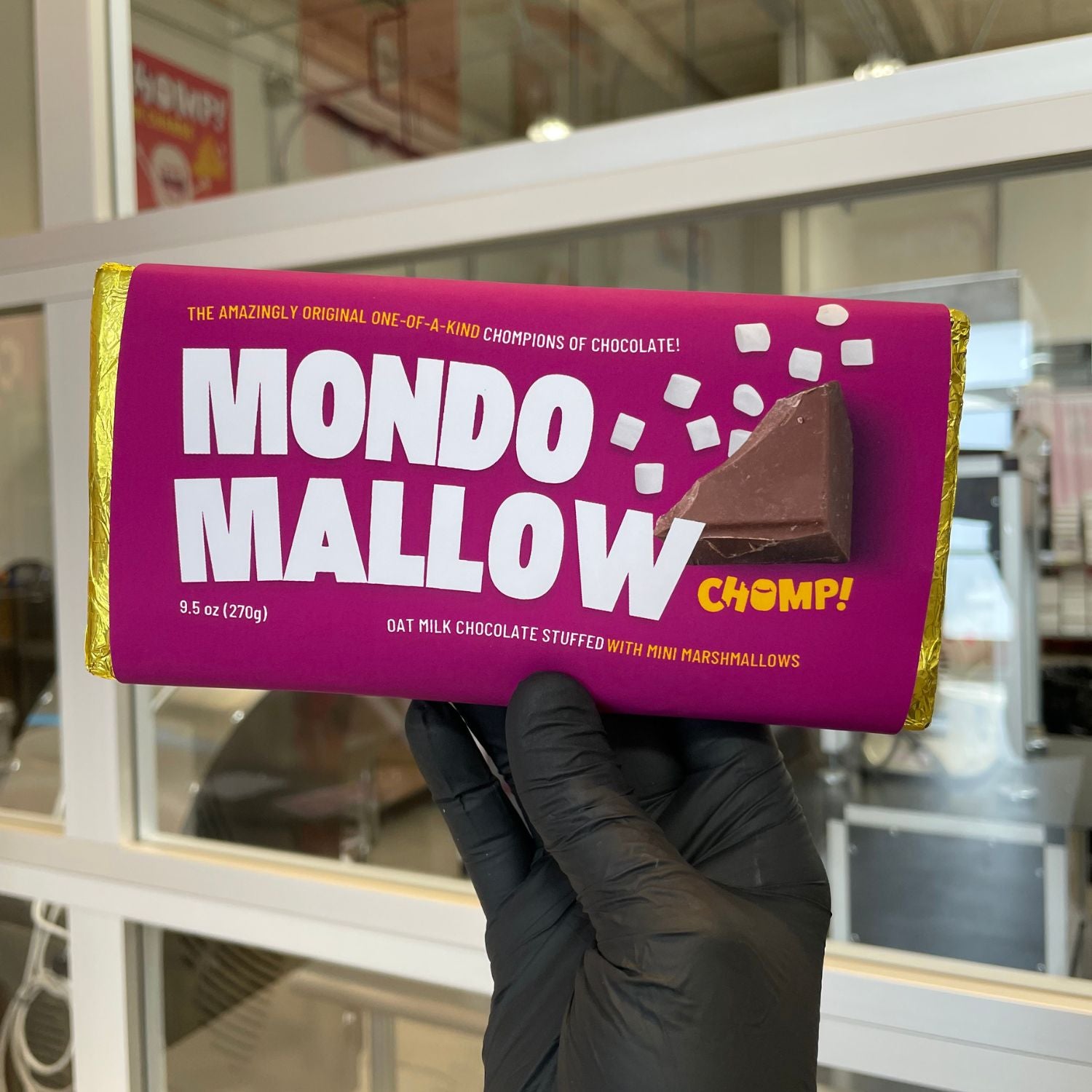 Chomp mondo mallow bar, giant chocolate bar, jumbo chocolate bar with marshamallows