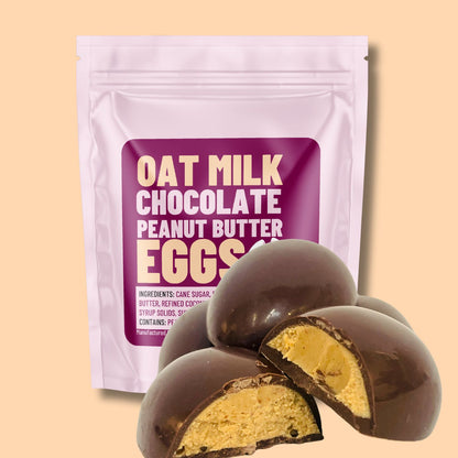 chocolate peanut butter eggs, vegan oat milk chocolate peanut butter eggs, vegan easter candy, vegan aster chocolate