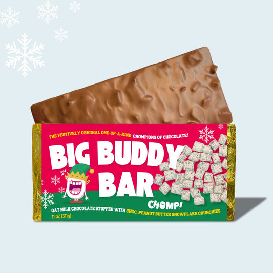 chomp buddy bar, muddy buddy chocolate bar, giant chocolate peanut butter bar