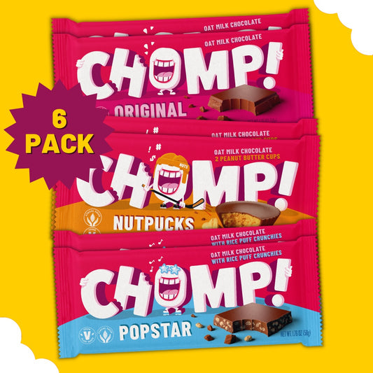 Chomp chocolate variety pack, plant based milk chocolate, vegan milk chocolate, best vegan chocolate